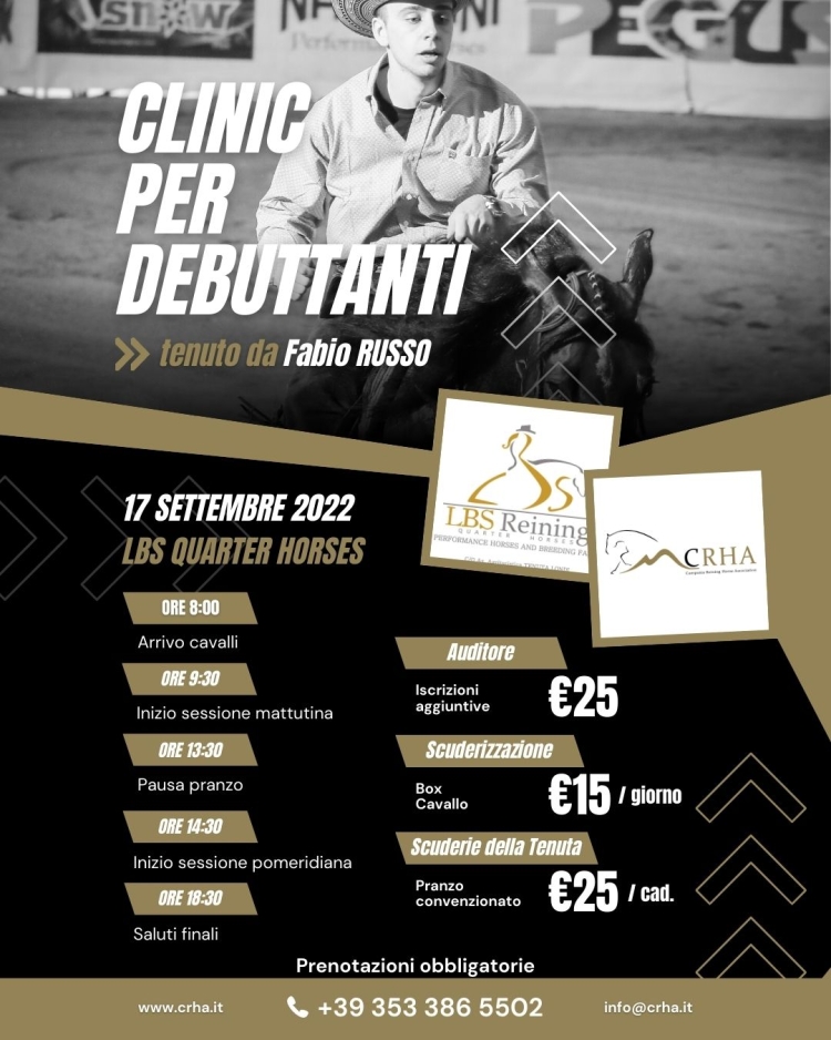 Clinic per Debuttanti CRHA 2022: appuntamento con Fabio Russo